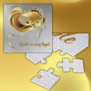 Goldfische auf Silberfolie Monogramm