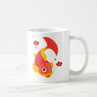 Goldfische mit fließenden Flossen und roten Blüten Kaffeetasse