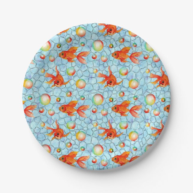 Goldfische und Seifenblasen Pappteller (Vorderseite)