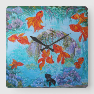 Goldfischkunst farbiges Feng Shui Poster Quadratische Wanduhr