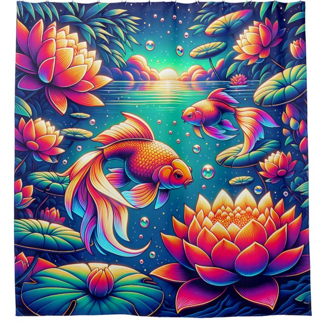 "Goldfish and Lotus Serenity Art" Duschvorhang (Vorderseite)