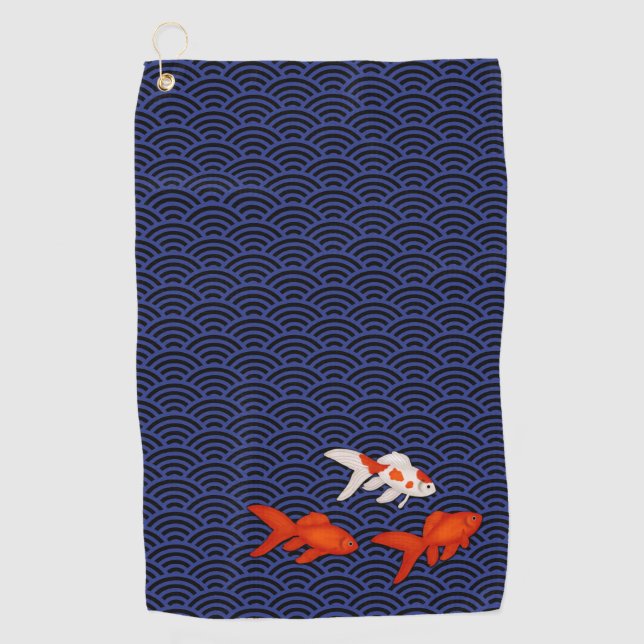 Goldfish auf Seigaiha Pattern Japanisch Golfhandtuch (Vorderseite)