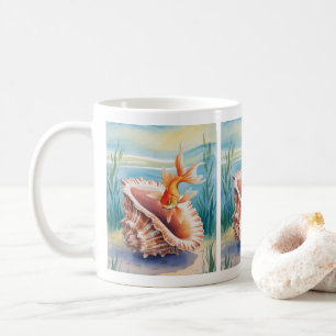Goldfish in Aquarellfarben in KorallenMuschel Kaffeetasse