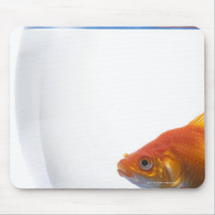 Goldfish in bowl on white background mousepad