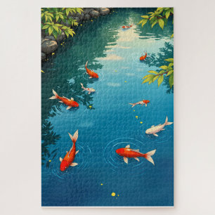Goldfish in einem ruhigen blauen Teich - Retro Jap