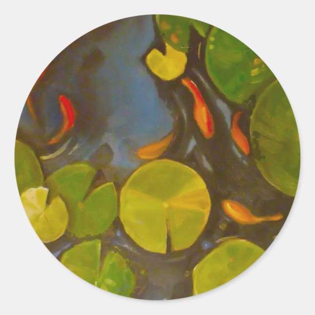 Goldfish Koi Pond Water Lilies Runder Aufkleber (Vorderseite)