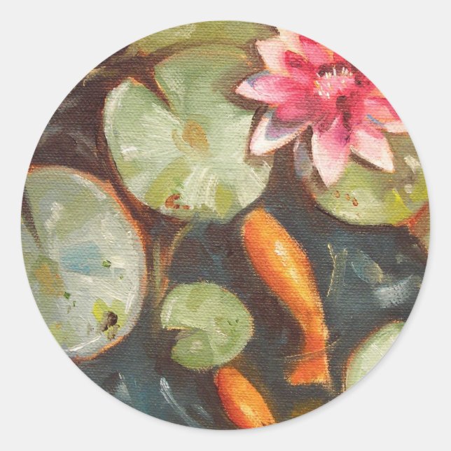 Goldfish Koi Pond Water Lilies Runder Aufkleber (Vorderseite)