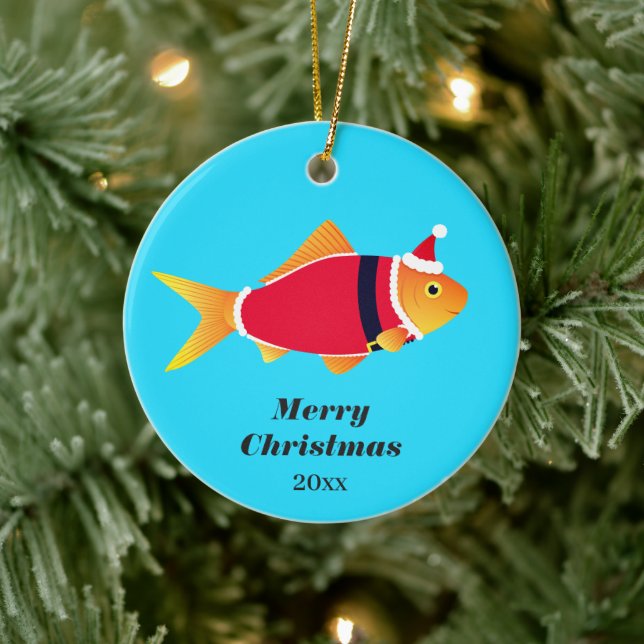 Goldfish Santa Fish Animal Christmas Keramik Ornament (Baum)
