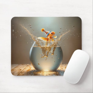 Goldfish springt aus der Fischschüssel Mousepad