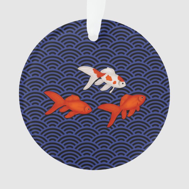 Goldfish über Seigaiha Wave Pattern Japanisches Gl Ornament (Vorderseite)