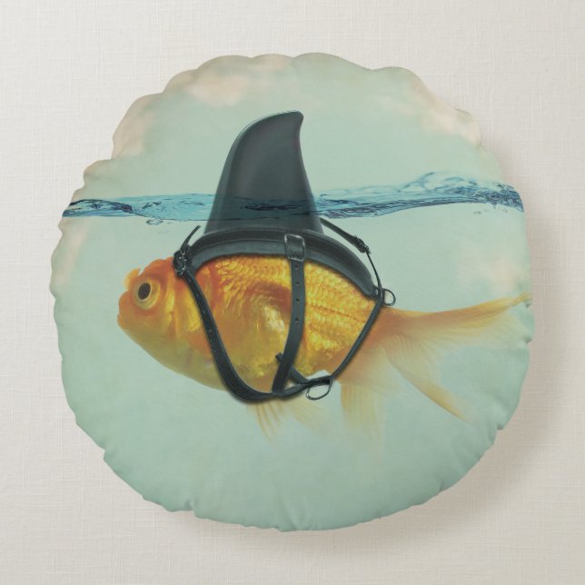 Goldfish with a Shark Fin Rundes Kissen (Vorderseite)