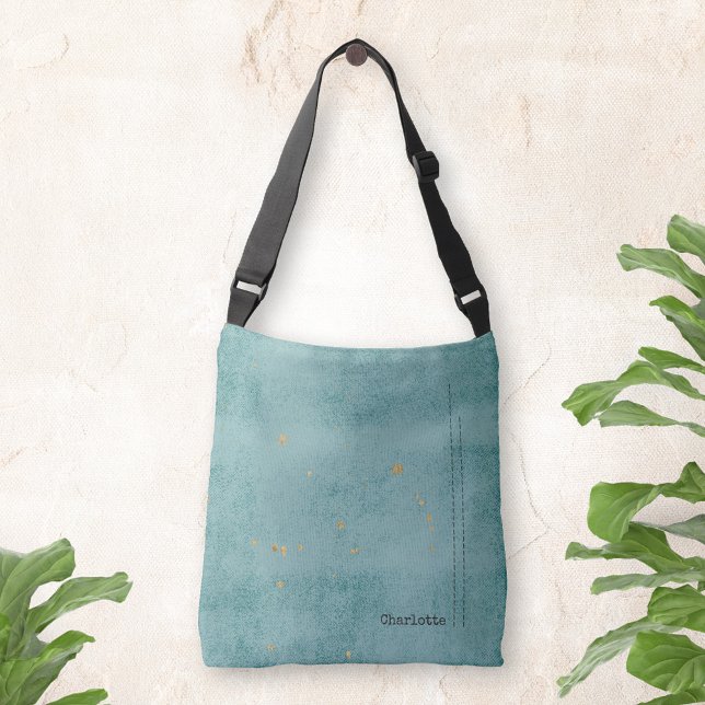 Goldflecken Grunge Minimalistisch Name Green Blue Tragetaschen Mit Langen Trägern (Gold stains Grunge Minimalist Name Green Blue Crossbody Bag©Susanne Sachers - Sunny Mind Design 🌞
)