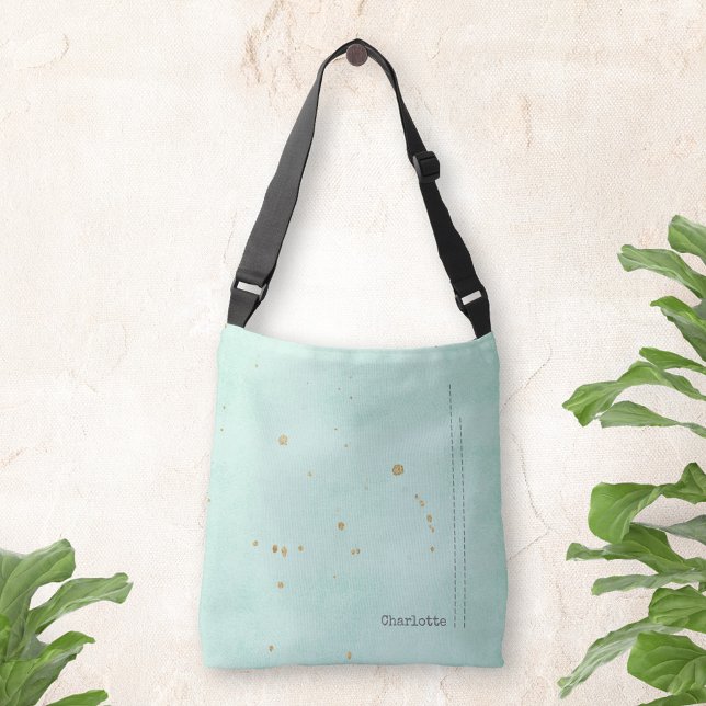 Goldflecken Grunge Minimalistisch Name Light Blue Tragetaschen Mit Langen Trägern (Gold stains Grunge Minimalist Name Light Blue Crossbody Bag ©Susanne Sachers - Sunny Mind Design 🌞)