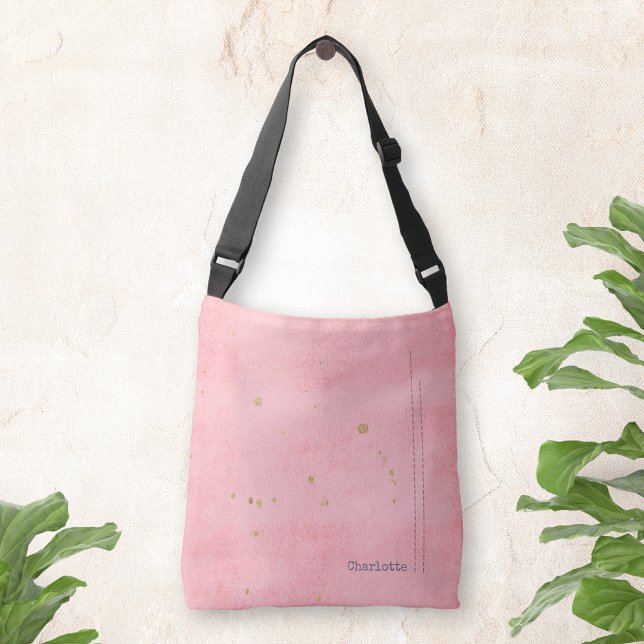 Goldflecken Grunge Minimalistisch Name Rosa Tragetaschen Mit Langen Trägern (Gold stains Grunge Minimalist Name Pink Crossbody Bag ©Susanne Sachers - Sunny Mind Design 🌞)
