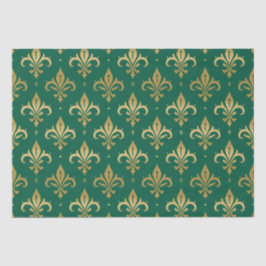 Goldfleur-de-lis-nahtloses Muster auf grün Seidenpapier