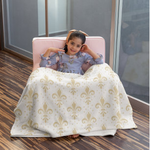 Goldfleur-de-lis-nahtloses Muster auf weiß Fleecedecke