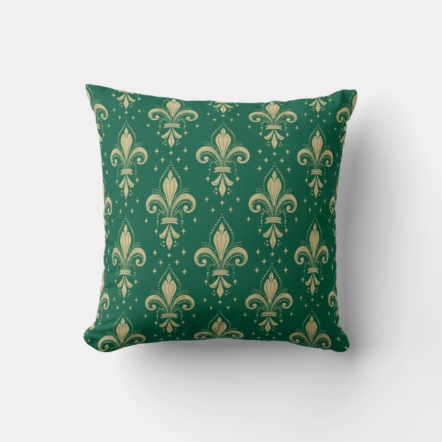 Goldfleur-de-lis-nahtloses Muster auf weiß Kissen (Vorderseite)