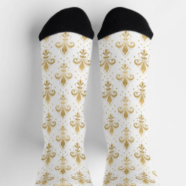 Goldfleur-de-lis-nahtloses Muster auf weiß Socken