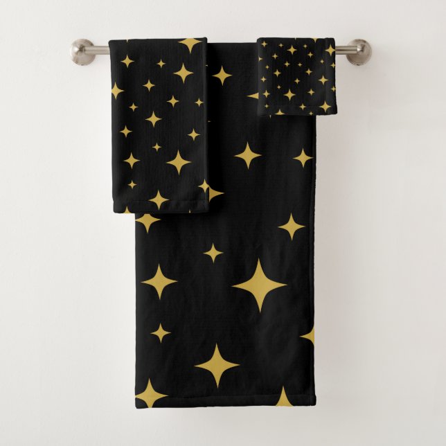 Goldflinte Sterne schwarzes Badezimmer Handtuch Se Badhandtuch Set (Insitu)