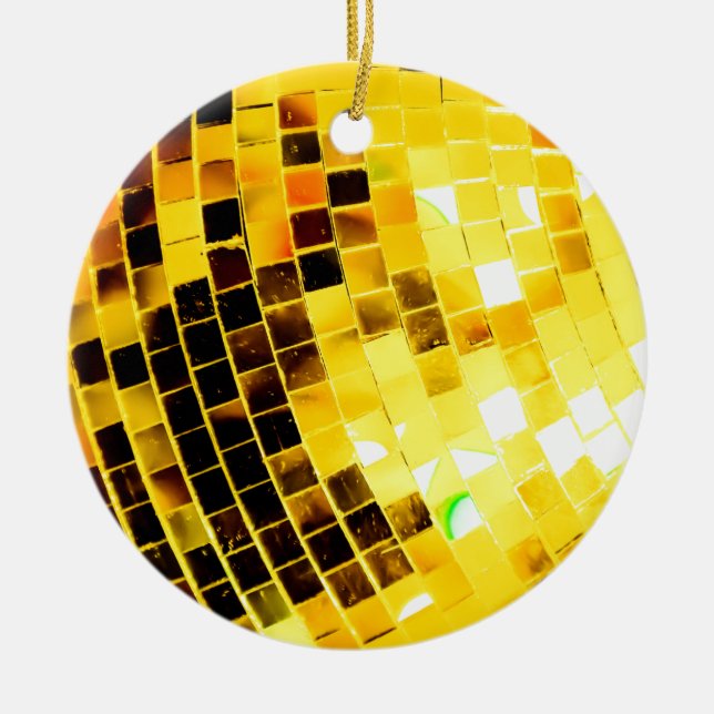 Goldflippiger Disco-Ball Keramikornament (Vorne)