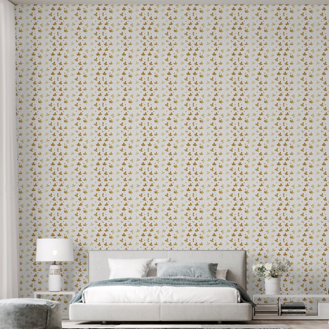 Goldflora Abstrakt auf weißem Hintergrund Tapete (Schlafzimmer)