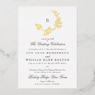 Goldfloraldraht Classic Monogram Wedding Folieneinladung