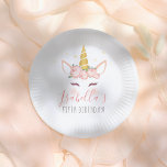 Goldflorale Magische Einhorn Girl Geburtstagsparty Pappteller<br><div class="desc">Fügen Sie Ihrer Geburtstagsparty mit diesen Tellern etwas Spaß hinzu! Dieses Design wurde in Anlehnung an unsere zeitgenössische Gold Floral Magical Unicorn Birthday Party-Kollektion entwickelt und zeichnet sich durch ein einzigartiges Gesicht mit einem Tiara aus Rose, lila Wimpern, gelben Sternen und moderner Typografie aus. Klicken Sie auf "Diese Vorlage personalisieren"...</div>