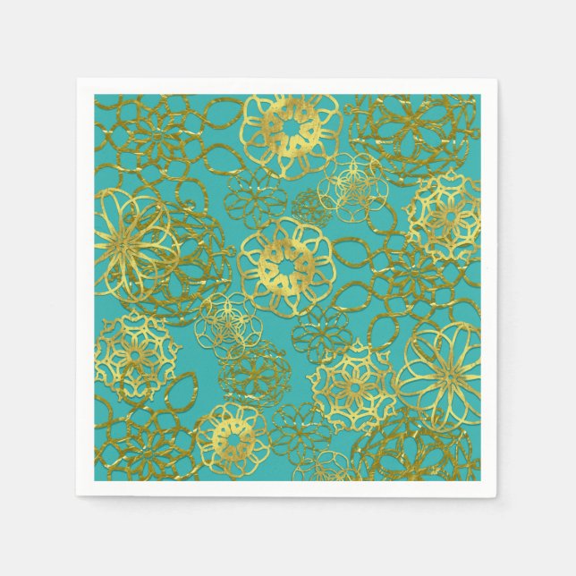 Goldflorale Mandalase Hochzeiten Brautparty Party Serviette (Vorderseite)