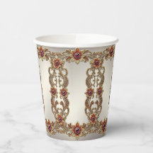 Goldflorale mit roten Steinen Papier-Cups
