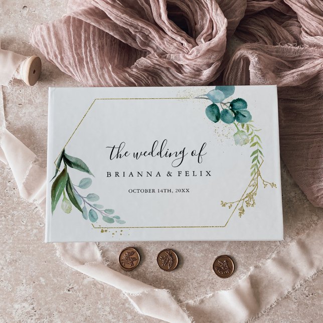 Goldflorale mit tropischer Vegetation Hochzeit Gästebuch (Von Creator hochgeladen)