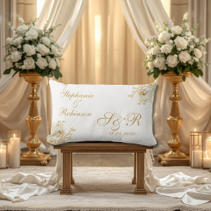 Goldflorale Monogram Logo-Hochzeit Dekokissen