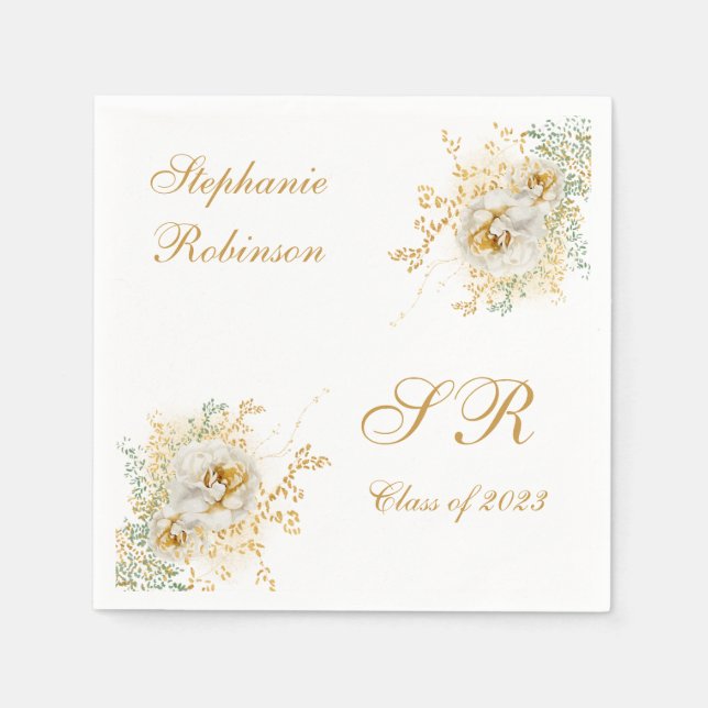 Goldflorale Monogramm-Abschluss Serviette (Vorderseite)