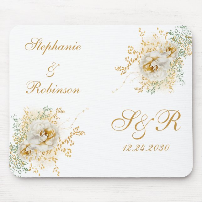 Goldflorale Monogramm-Hochzeit Mousepad (Vorne)