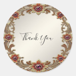 Goldflorale Rahmen mit Rot-Stein-Aufkleber Runder Aufkleber