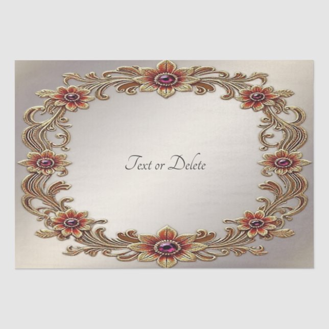 Goldflorale Rahmen mit roten Steinen - Gewebe Seidenpapier (Vorderseite)