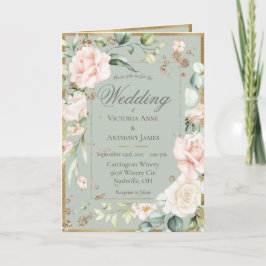 Goldflorale Wasserfarbe Romantische Hochzeit Einladung