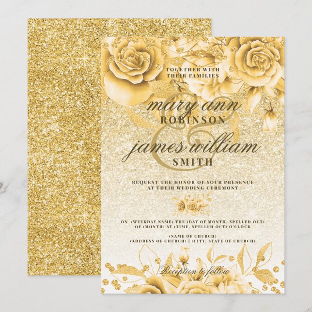 Goldfloraler Glitzer Parco delle camelie Locarno Einladung (Vorne/Hinten)