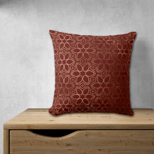 Goldflower-Muster auf Maroon Red Throw Kissen