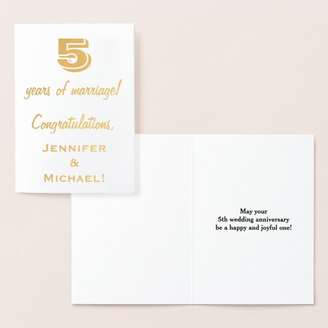 Goldfoil 5. Hochzeitstag + Individuelle Name Folienkarte (Anzeige)
