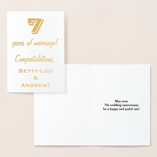 Goldfoil 7. Hochzeitstag + Individuelle Name Folienkarte (Anzeige)
