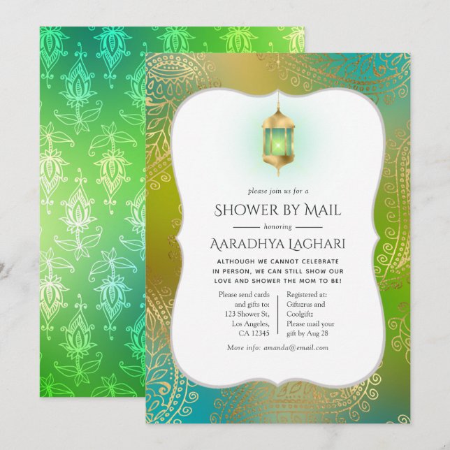 Goldfoil Arabian Bollywood Dusche von Mail Einladung (Vorne/Hinten)