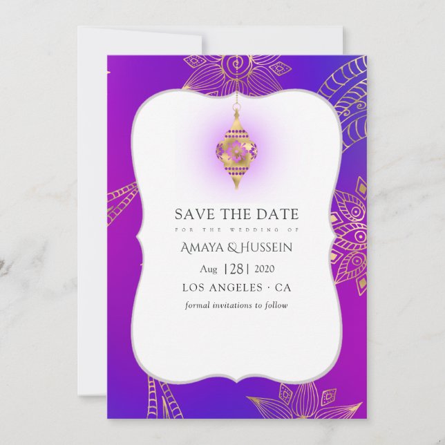 Goldfoil-Arabische Bollywood-Hochzeit Save The Date (Vorderseite)