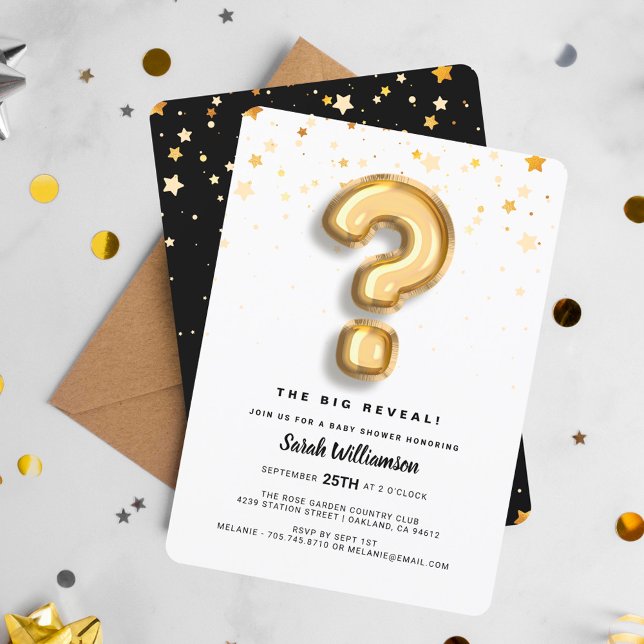 Goldfoil-Ballon-Brief und Confetti Einladung (Gender Reveal Gold Foil Balloon Letter & Confetti Invitation)