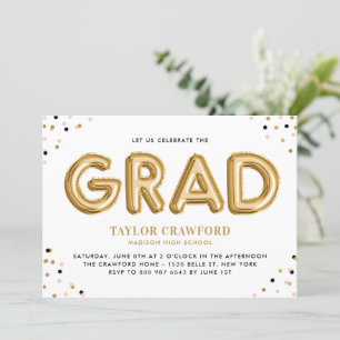 Goldfoil Ballon Confetti Dots Graduation Party Einladung