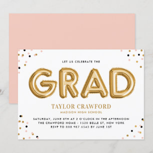 Goldfoil Ballon Confetti Dots Graduation Party Einladung
