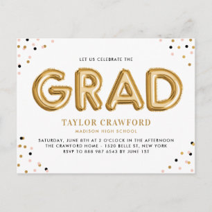 Goldfoil Ballon Confetti Dots Graduation Party Einladungspostkarte