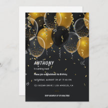 Goldfoil Ballon und Confetti Geburtstagsparty Invi