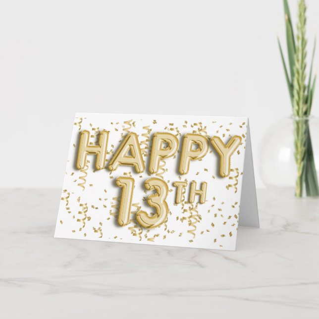 Goldfoil Balloons glücklich 13. Geburtstag Karte (Vorderseite)