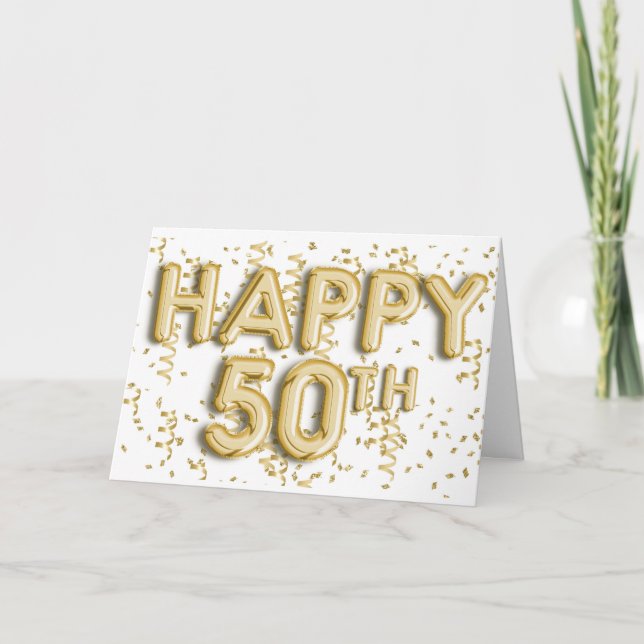 Goldfoil Balloons glücklich 50. Geburtstag Karte (Vorderseite)