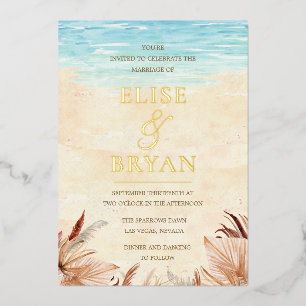 Goldfoil Beachy Boho Bohemisch Beach Wedding Folieneinladung